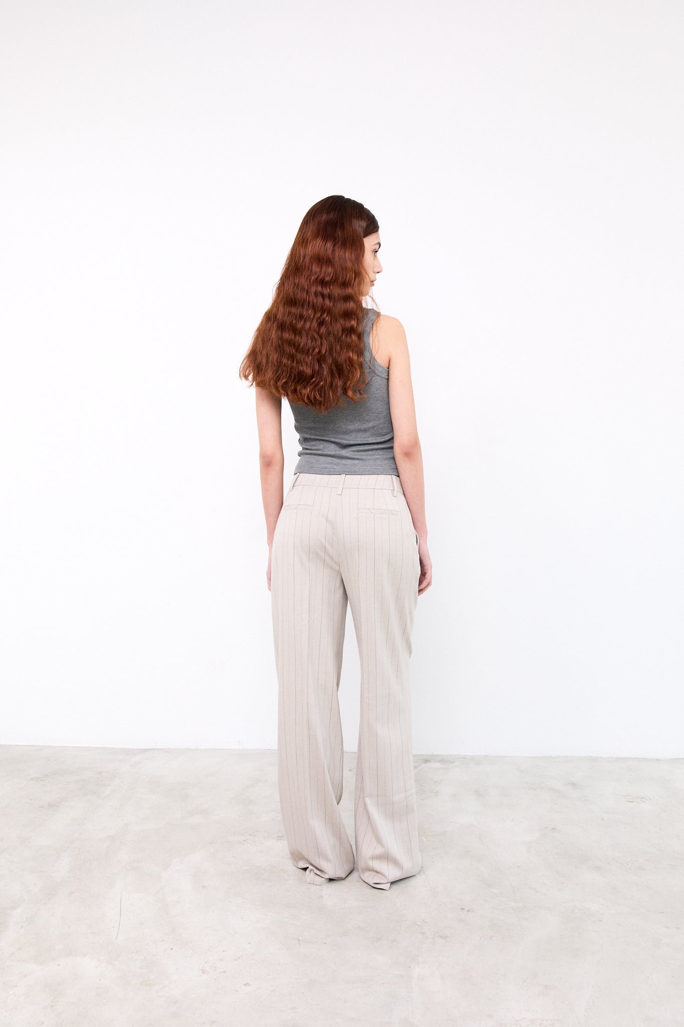 POPPY PANTS|Beige Pinstripes