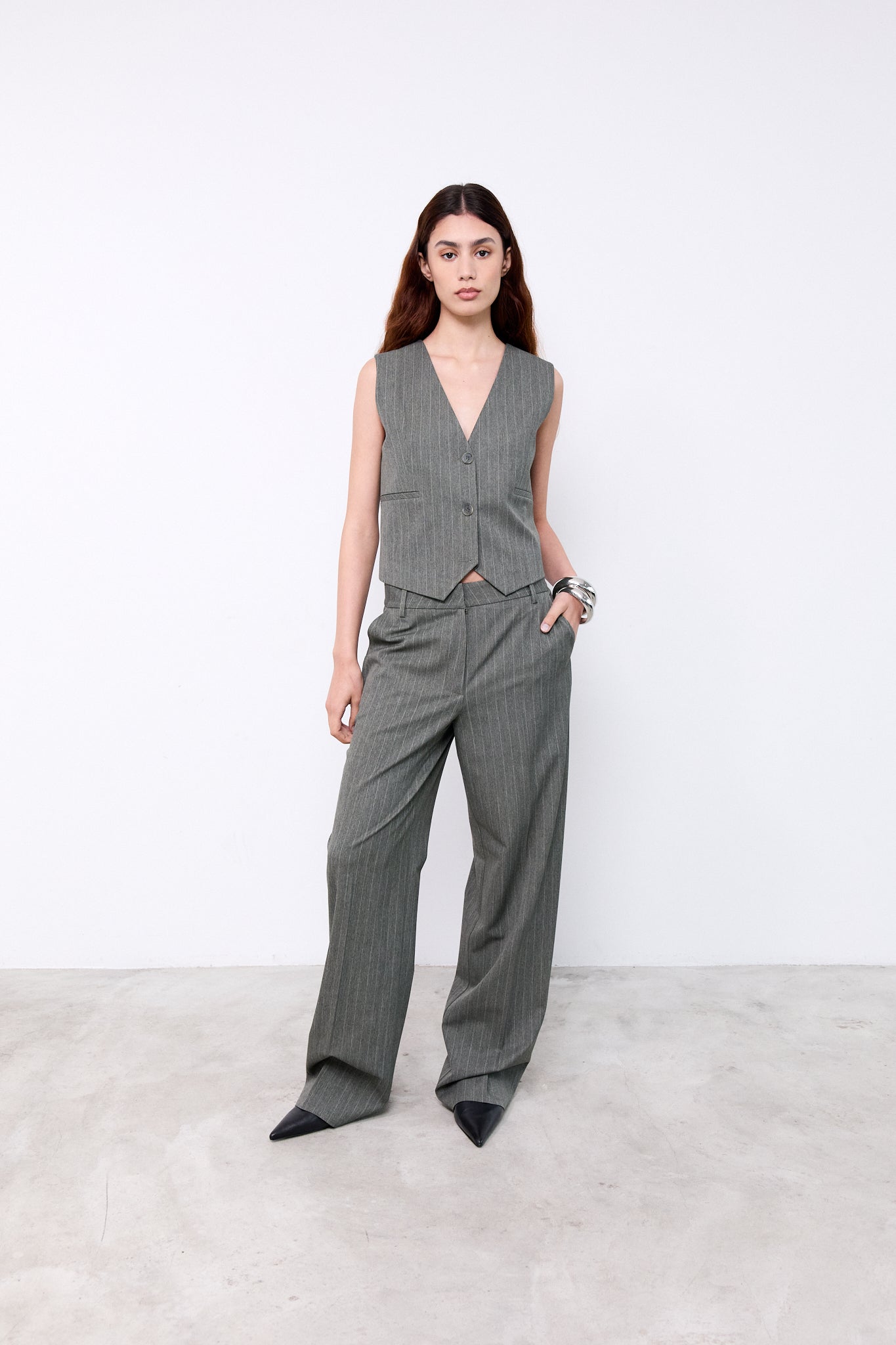 HOPE GILET|Green pinstripes