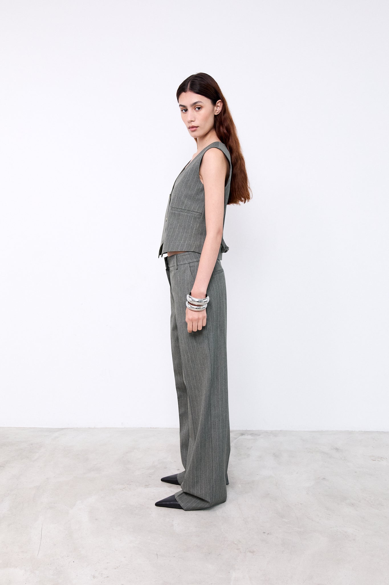 POPPY PANTS|Green pinstripes