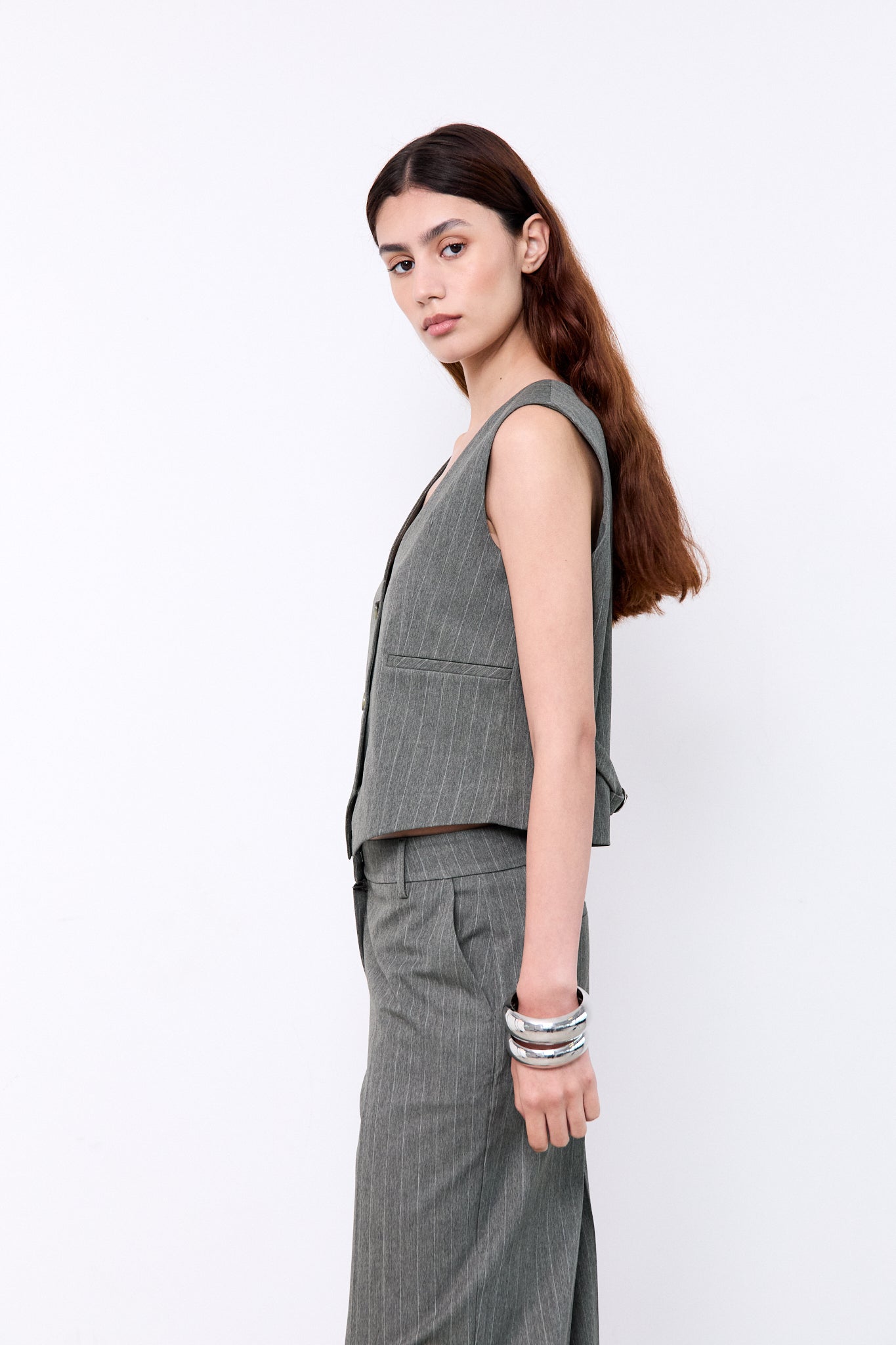 HOPE GILET|Green pinstripes