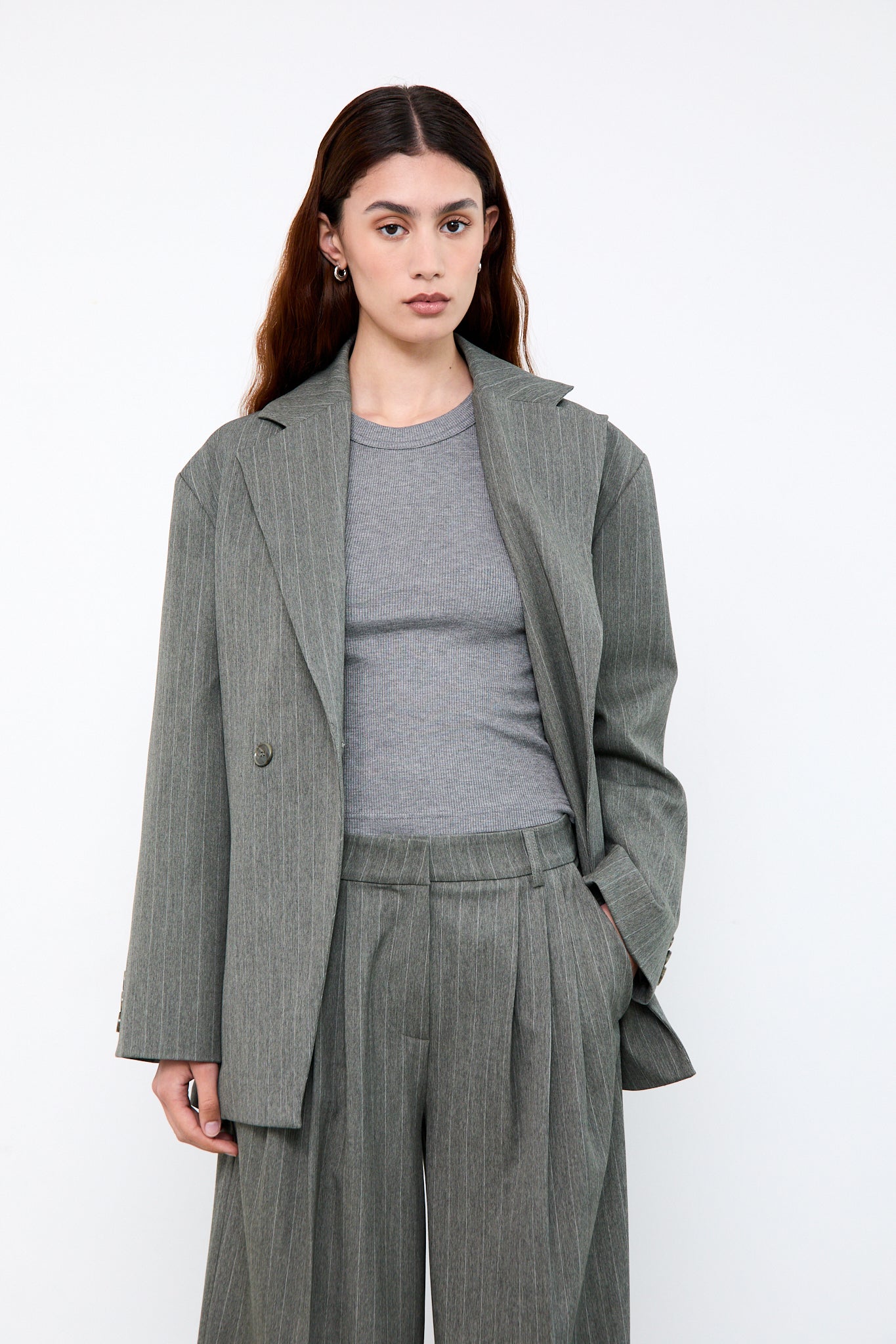 CAMILLE PANTS|Green pinstripes