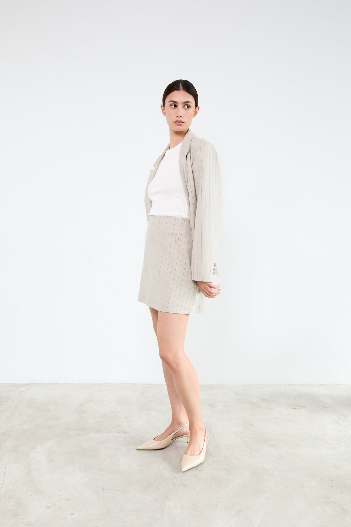 MAGGIE SKIRT|Beige Pinstripes