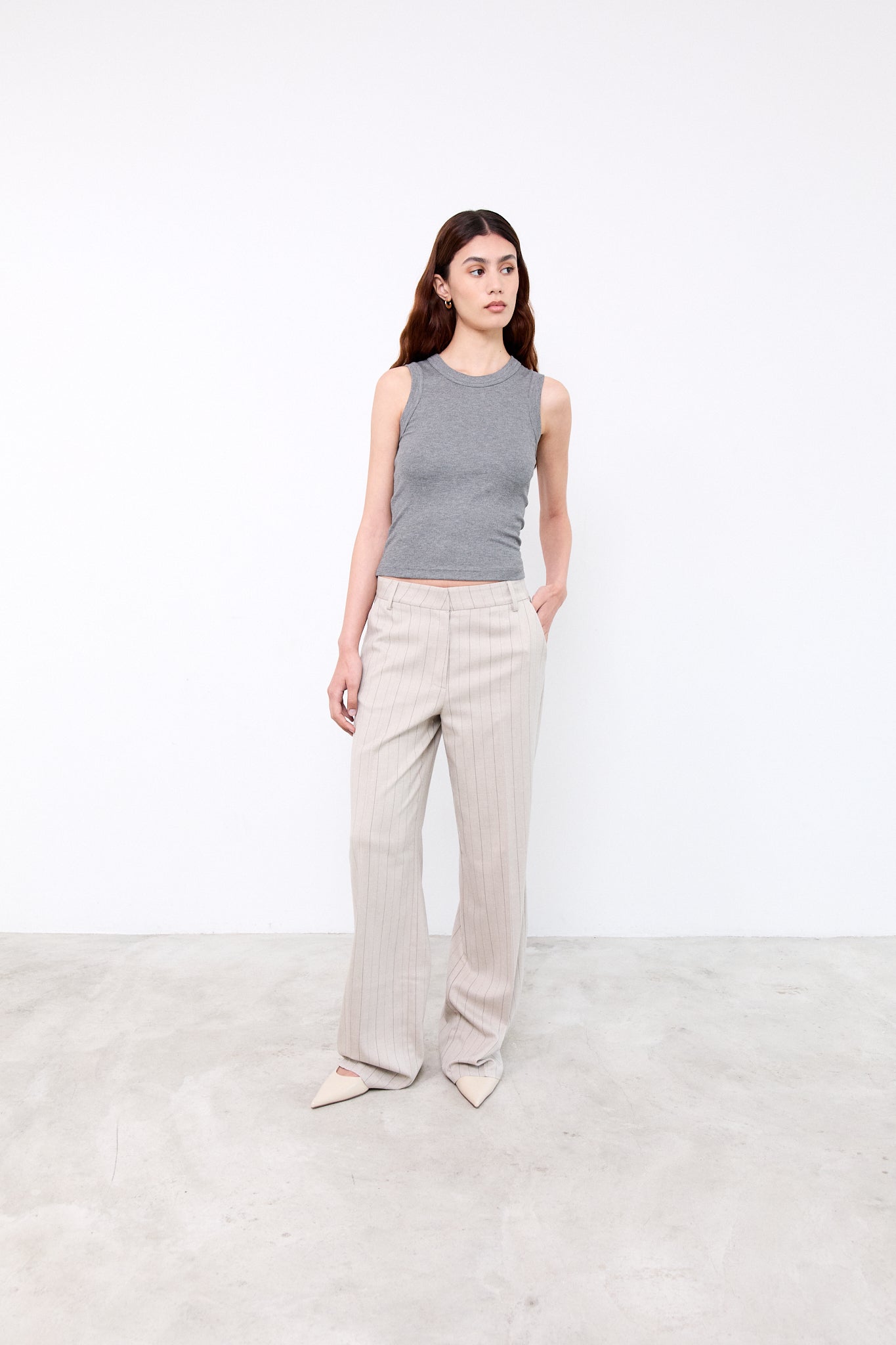 POPPY PANTS|Beige Pinstripes