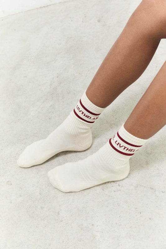 white socks with livthelabel letter