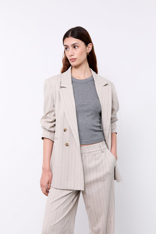 INDY BLAZER|Beige Pinstripes