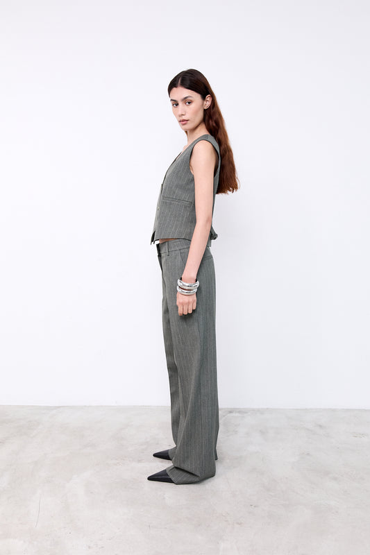 POPPY PANTS|Green pinstripes