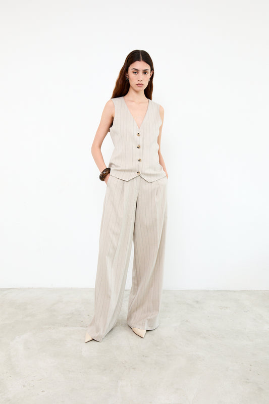 LOGAN PANTS|Beige Pinstripes