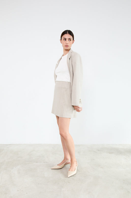 MAGGIE SKIRT|Beige Pinstripes