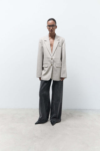 oversized beige pinstripe blazer 