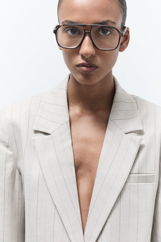 MILLIE BLAZER | Beige pinstripes