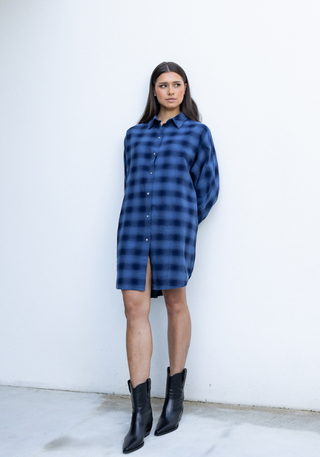 LEA DRESS BLUE CHECKED