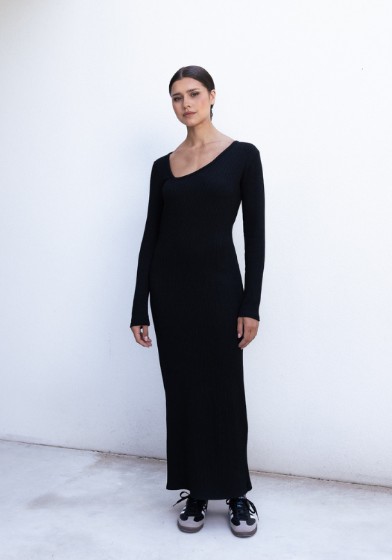 EVE BLACK DRESS IN RIBBED COTTON|BF24