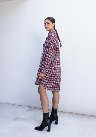 BLONDIE DRESS BURGUNDY CHECKED