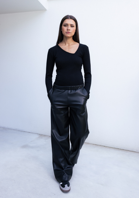 FRANCE TOP BLACK RIBBED COTTON