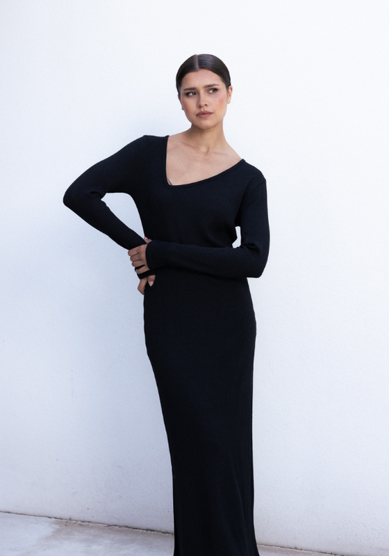 EVE BLACK DRESS IN RIBBED COTTON