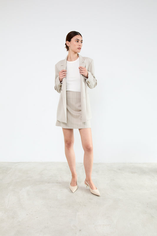 MAGGIE SKIRT|Beige Pinstripes
