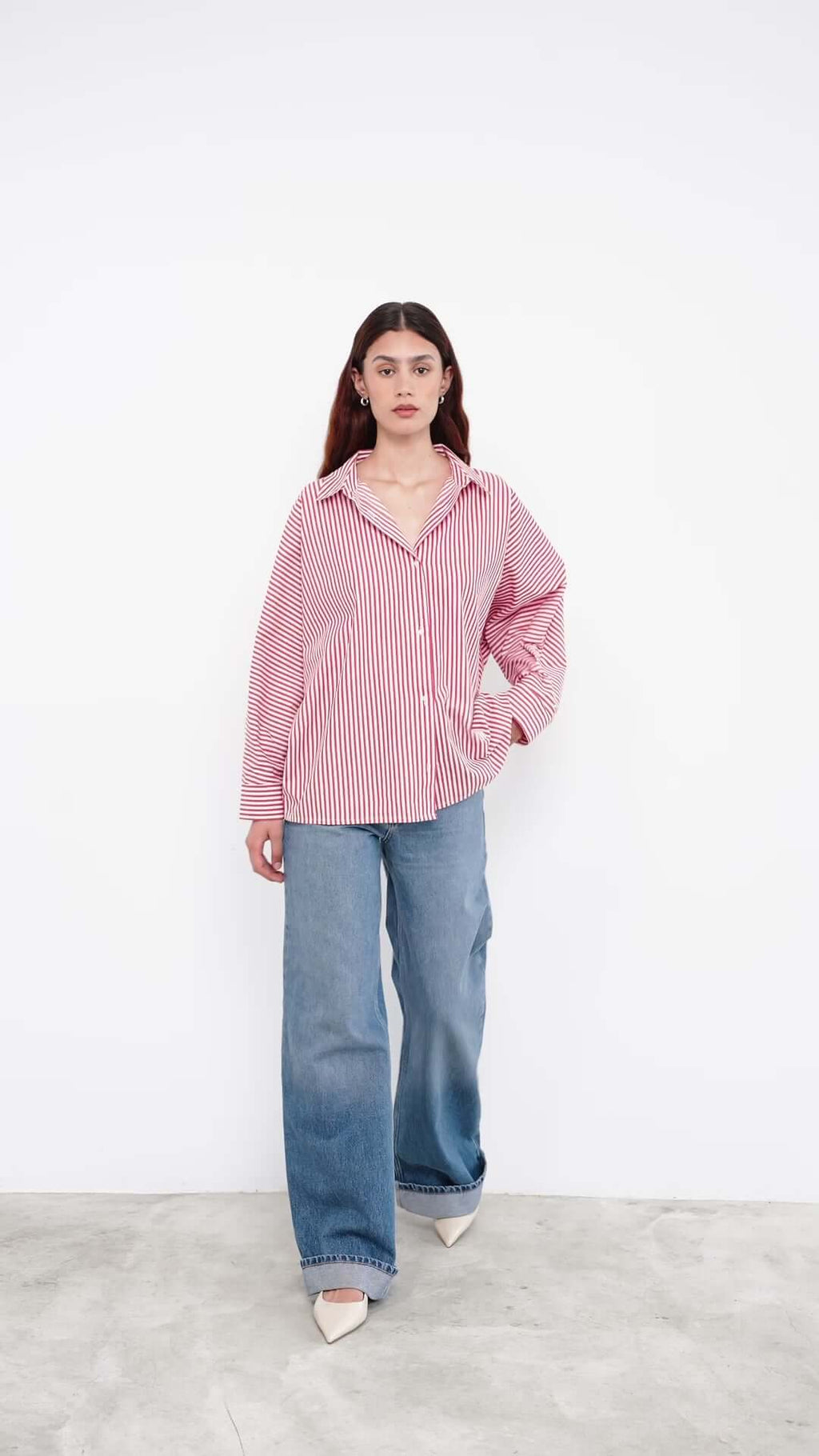 woman wearing a striped shirt