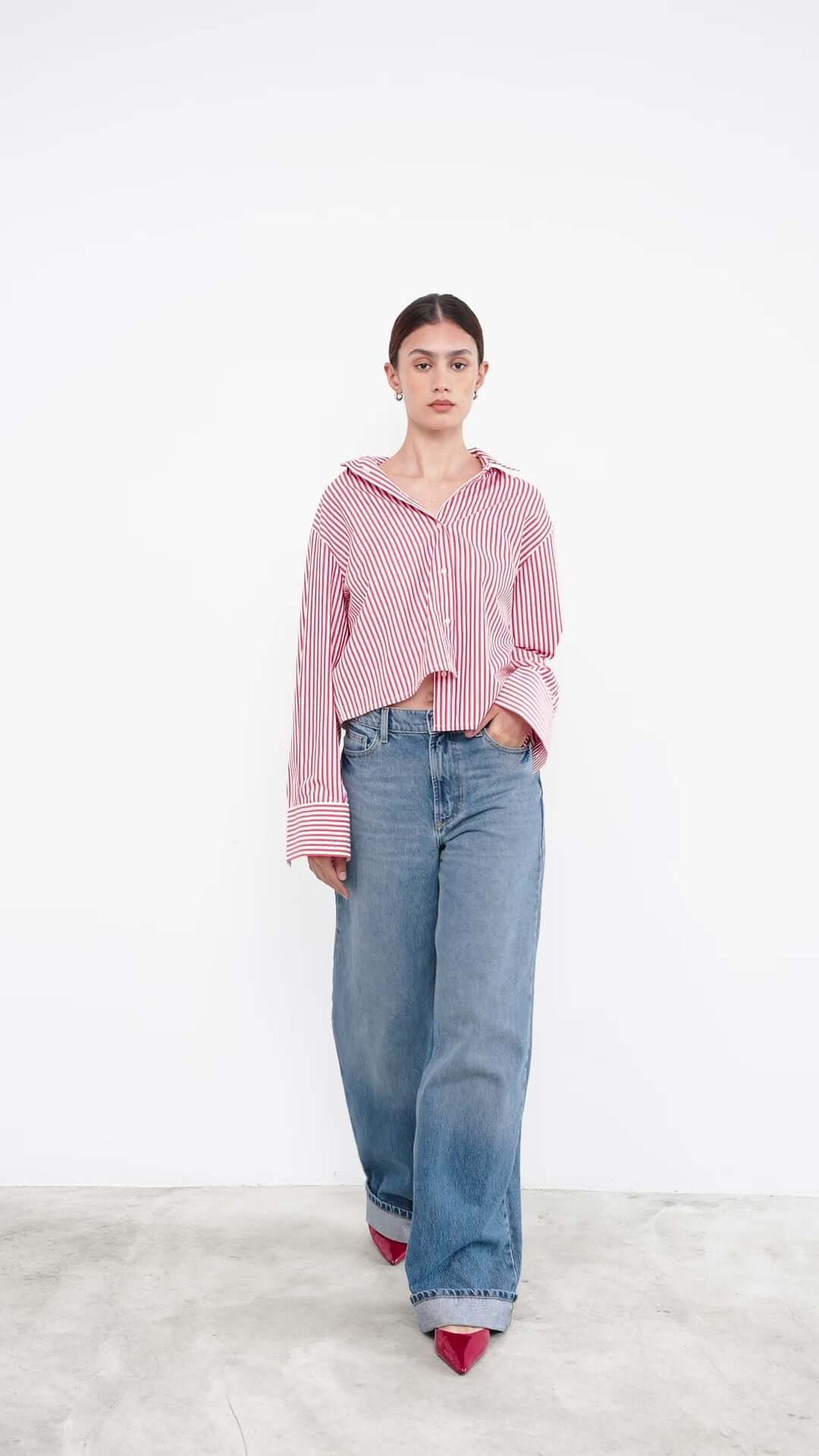 woman wearing a striped shirt