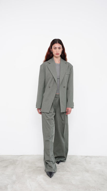 CAMILLE PANTS|Green pinstripes