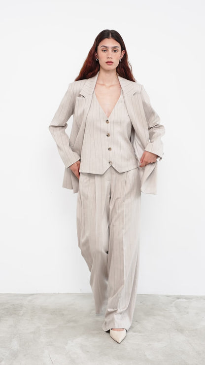 women wearing striped suit