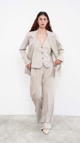 women wearing striped suit