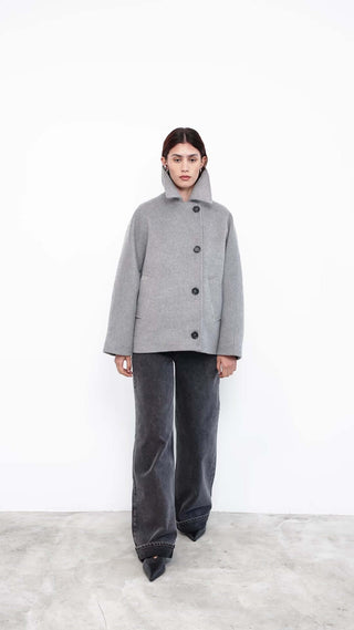 women wearing gray oversized coat