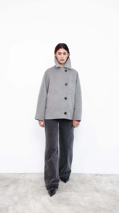women wearing gray oversized coat