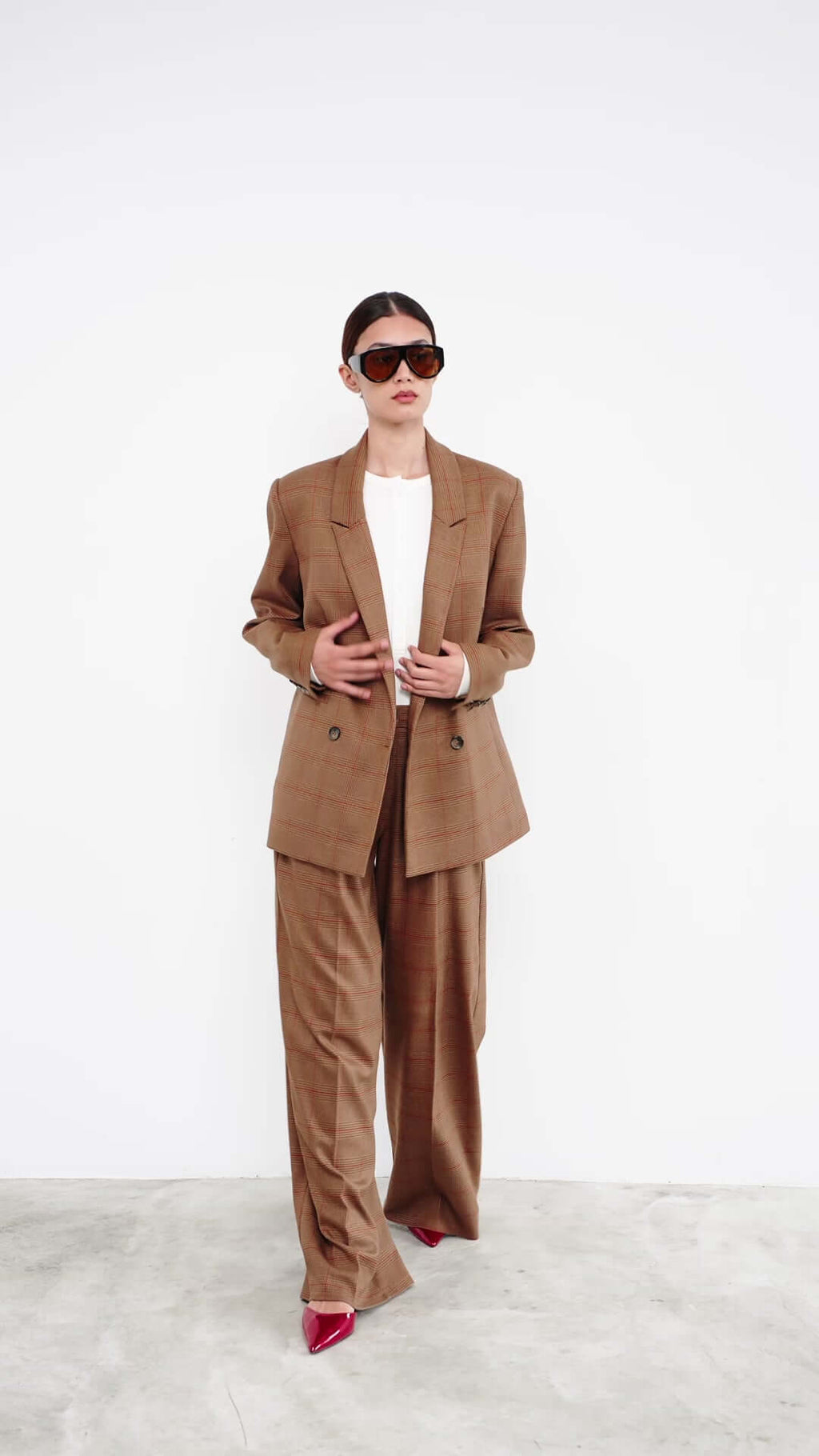 brown blazer suit