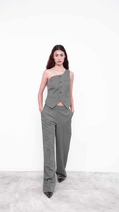 LUCCA GILET|Green pinstripes