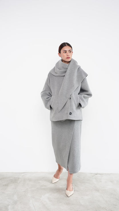 women with gray coat