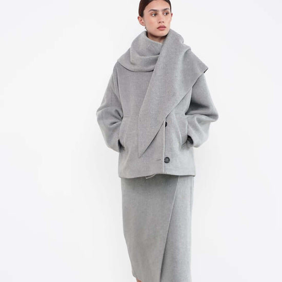 women with gray coat