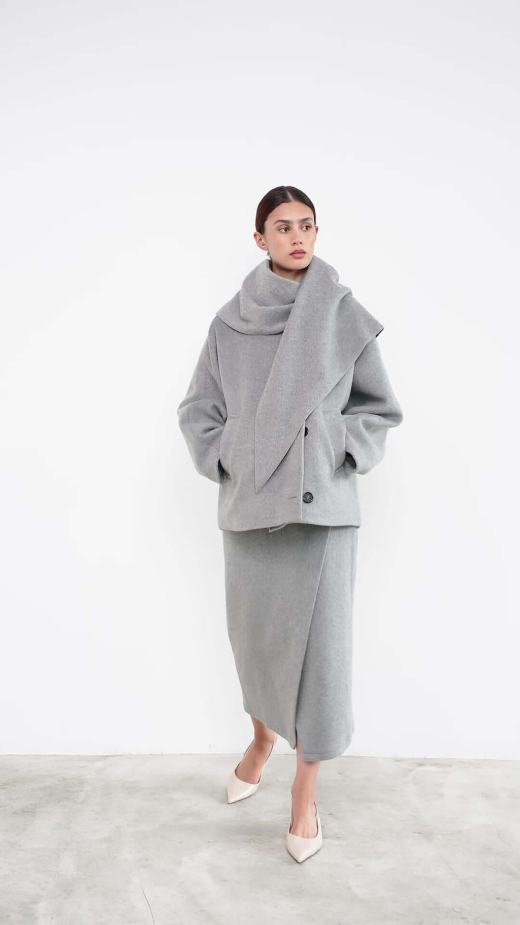 women with gray coat