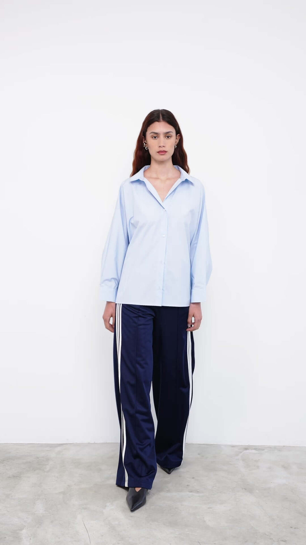 women wearing a light blue shirt 